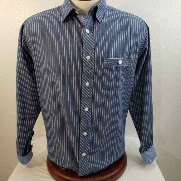 Paper Denim Cloth Mens Shirt Button Up Size Medium Stripe‎ Contrast Cuff PDC - Picture 8 of 9